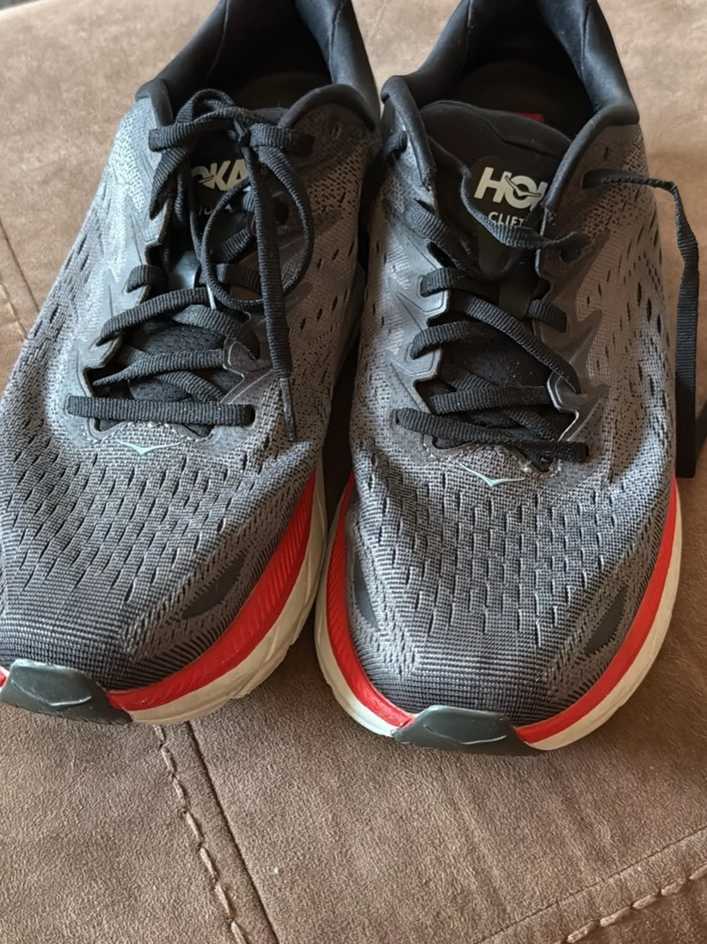 Hoka One One Men’s Gray and Red Athletic Running Shoes